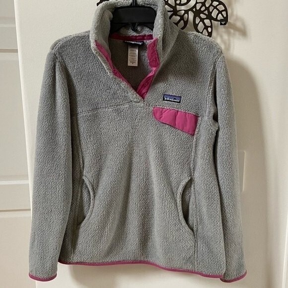 Patagonia Re-Tool Snap-T Gray Pink Pullover Fleece M - Picture 3 of 13